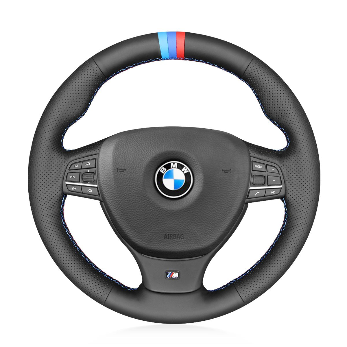 MEWANT Leather Suede Car Steering Wheel Cover for BMW M Sport F10 F11 F07 / M5 F10 2011 - 2013 / F12 F13 F06 / F01 F02 - Alcantara, Leather, Carbon Fiber, Easy Install, Non - Slip, Best Steering Wheel Cover