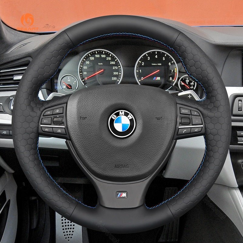 MEWANT Leather Suede Car Steering Wheel Cover for BMW M Sport F10 F11 F07 / M5 F10 2011 - 2013 / F12 F13 F06 / F01 F02 - Alcantara, Leather, Carbon Fiber, Easy Install, Non - Slip, Best Steering Wheel Cover