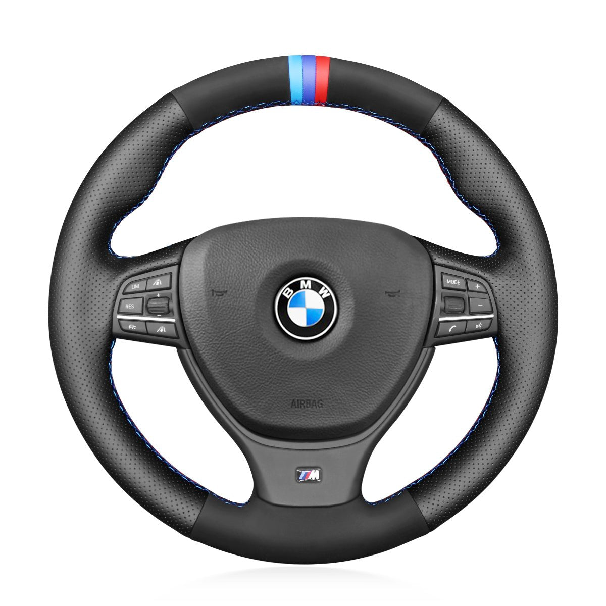 MEWANT Leather Suede Car Steering Wheel Cover for BMW M Sport F10 F11 F07 / M5 F10 2011 - 2013 / F12 F13 F06 / F01 F02 - Alcantara, Leather, Carbon Fiber, Easy Install, Non - Slip, Best Steering Wheel Cover