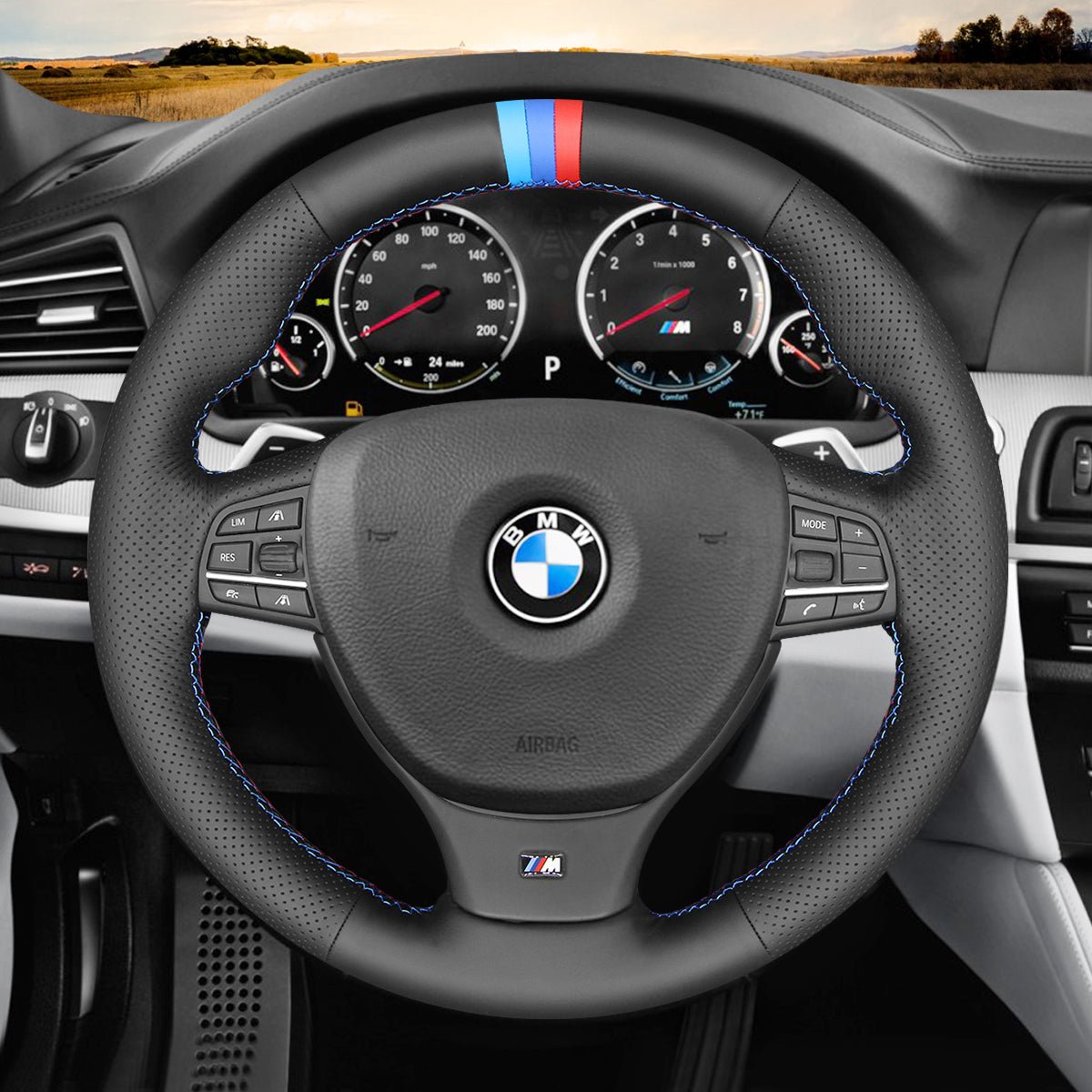 MEWANT Leather Suede Car Steering Wheel Cover for BMW M Sport F10 F11 F07 / M5 F10 2011 - 2013 / F12 F13 F06 / F01 F02 - Alcantara, Leather, Carbon Fiber, Easy Install, Non - Slip, Best Steering Wheel Cover