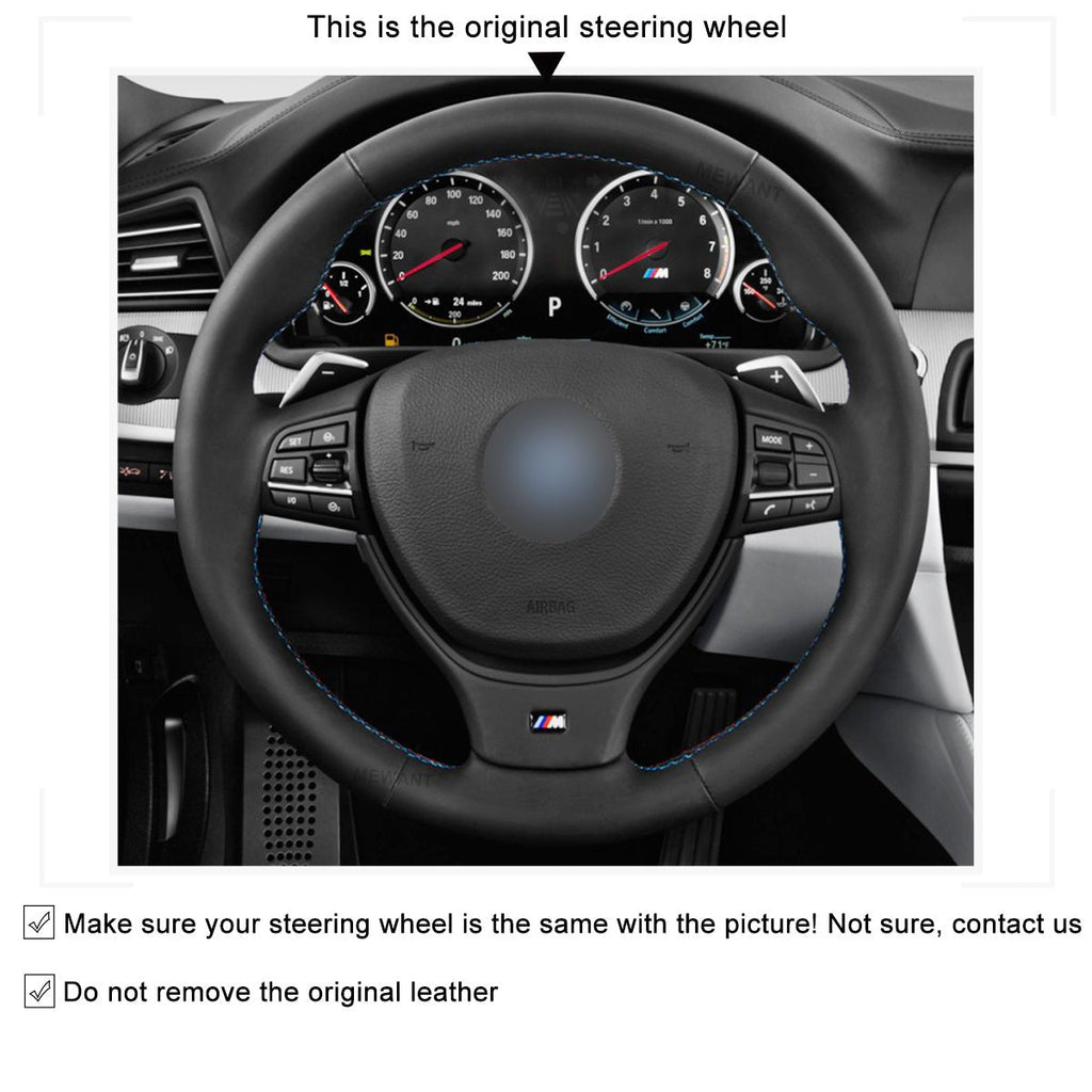 MEWANT Leather Suede Car Steering Wheel Cover for BMW M Sport F10 F11 F07 / M5 F10 2011 - 2013 / F12 F13 F06 / F01 F02 - Alcantara, Leather, Carbon Fiber, Easy Install, Non - Slip, Best Steering Wheel Cover