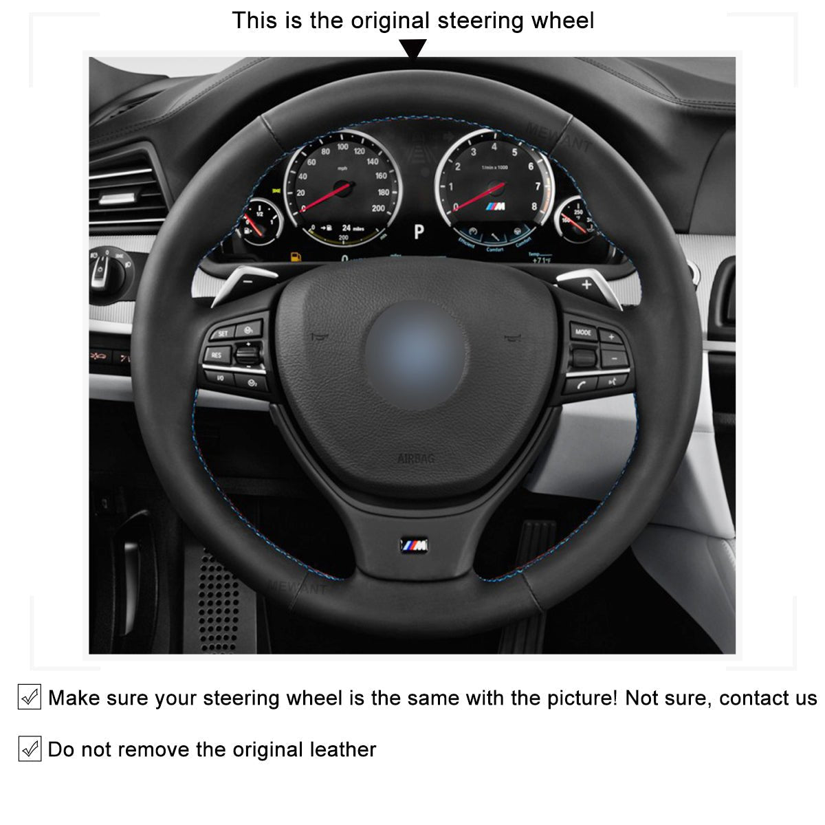 MEWANT Leather Suede Car Steering Wheel Cover for BMW M Sport F10 F11 F07 / M5 F10 2011 - 2013 / F12 F13 F06 / F01 F02 - Alcantara, Leather, Carbon Fiber, Easy Install, Non - Slip, Best Steering Wheel Cover