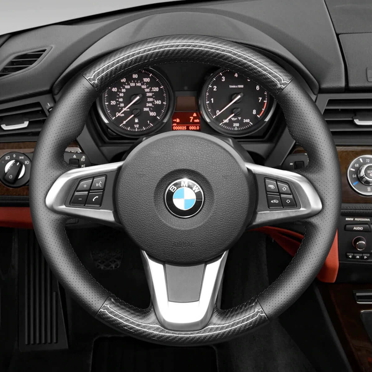 MEWANT Leather Suede Car Steering Wheel Cover for BMW Z4 E89 2009 - 2016 - Alcantara, Leather, Carbon Fiber, Easy Install, Non - Slip, Best Steering Wheel Cover