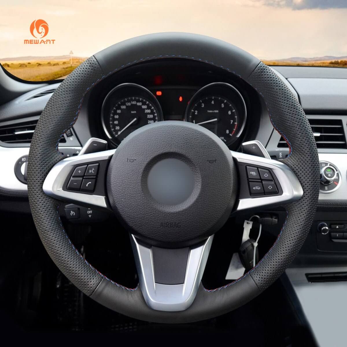MEWANT Leather Suede Car Steering Wheel Cover for BMW Z4 E89 2009 - 2016 - Alcantara, Leather, Carbon Fiber, Easy Install, Non - Slip, Best Steering Wheel Cover
