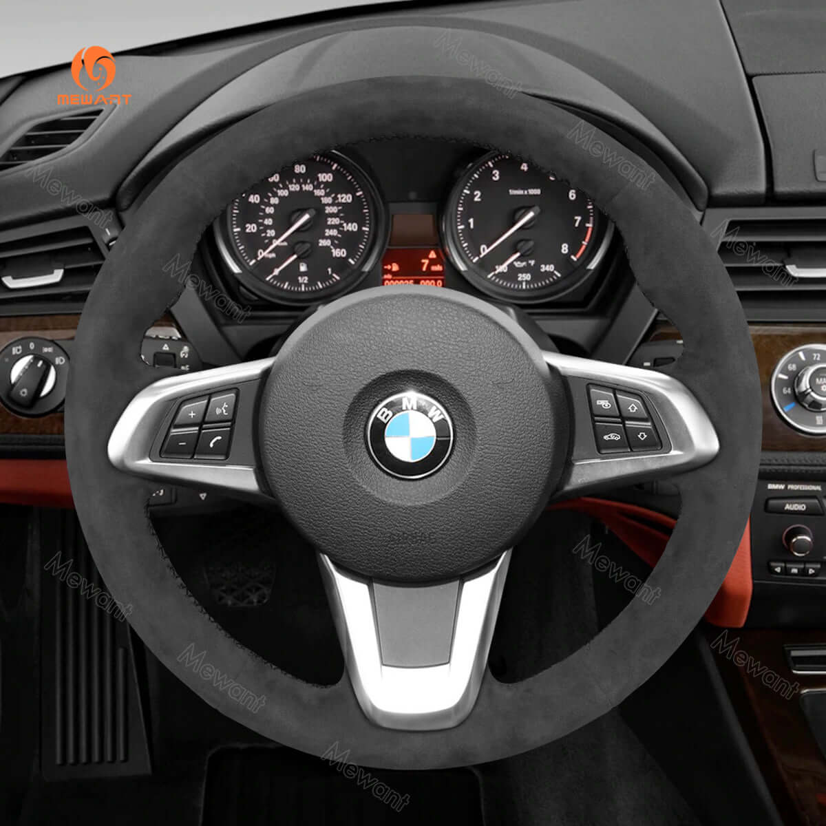 MEWANT Leather Suede Car Steering Wheel Cover for BMW Z4 E89 2009 - 2016 - Alcantara, Leather, Carbon Fiber, Easy Install, Non - Slip, Best Steering Wheel Cover