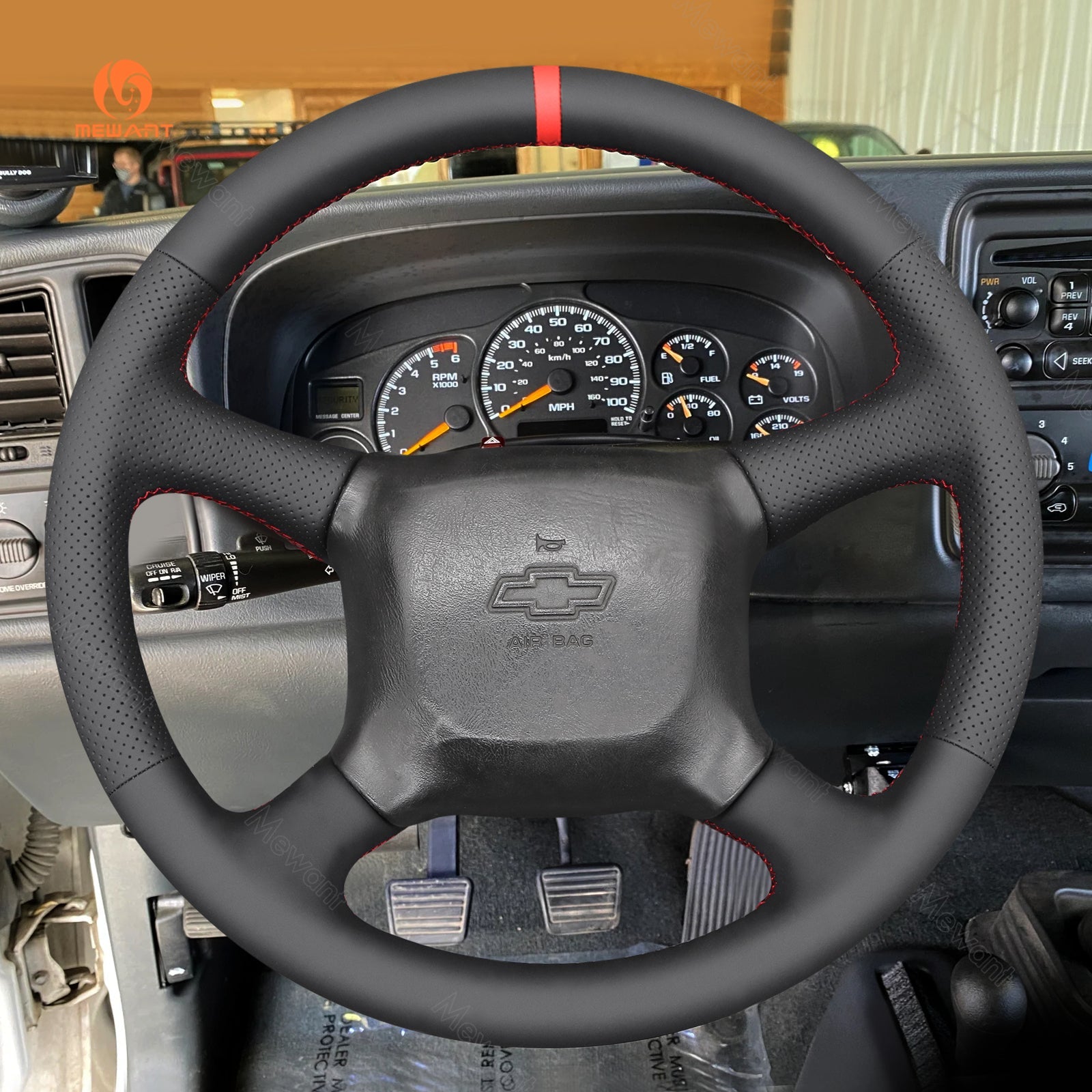 MEWANT Leather Suede Car Steering Wheel Cover for Chevrolet Silverado 1500 - Alcantara, Leather, Carbon Fiber, Easy Install, Non - Slip, Best Steering Wheel Cover