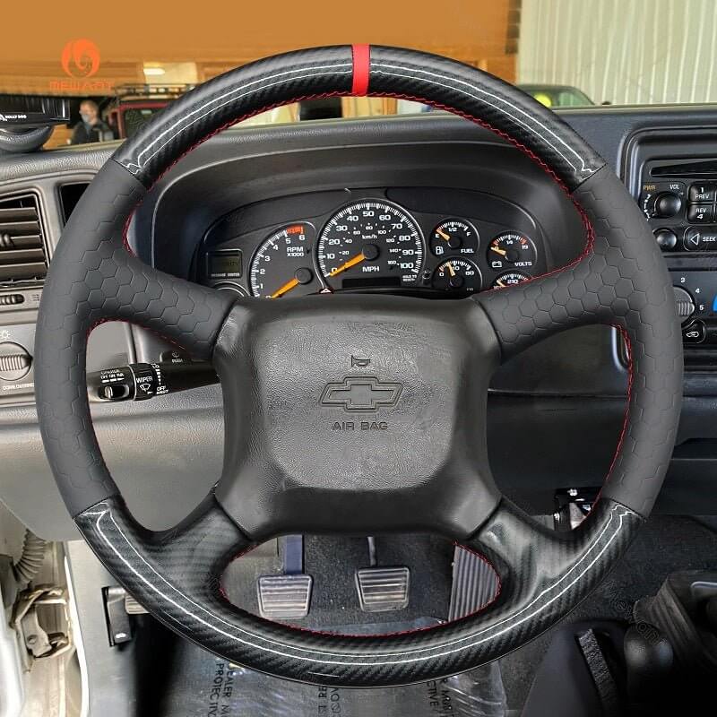 MEWANT Leather Suede Car Steering Wheel Cover for Chevrolet Silverado 1500 - Alcantara, Leather, Carbon Fiber, Easy Install, Non - Slip, Best Steering Wheel Cover