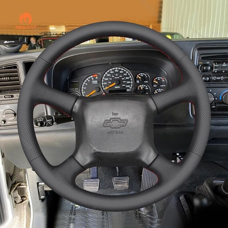 MEWANT Leather Suede Car Steering Wheel Cover for Chevrolet Silverado 1500 - Alcantara, Leather, Carbon Fiber, Easy Install, Non - Slip, Best Steering Wheel Cover