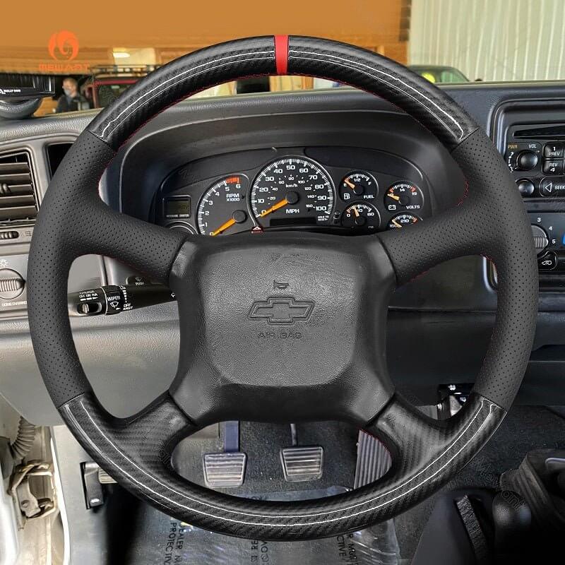 MEWANT Leather Suede Car Steering Wheel Cover for Chevrolet Silverado 1500 - Alcantara, Leather, Carbon Fiber, Easy Install, Non - Slip, Best Steering Wheel Cover