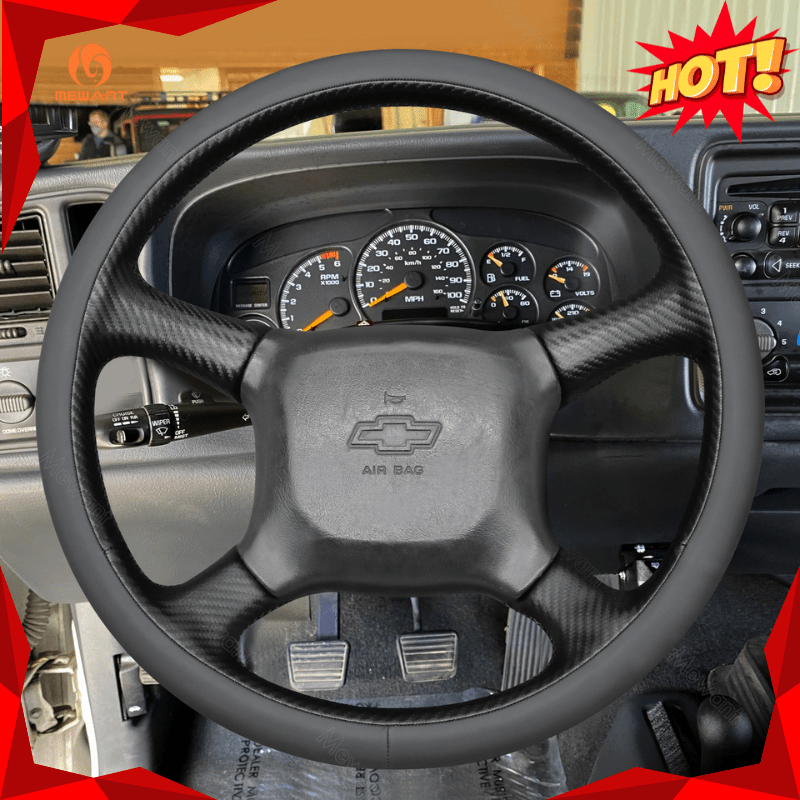 MEWANT Leather Suede Car Steering Wheel Cover for Chevrolet Silverado 1500 - Alcantara, Leather, Carbon Fiber, Easy Install, Non - Slip, Best Steering Wheel Cover