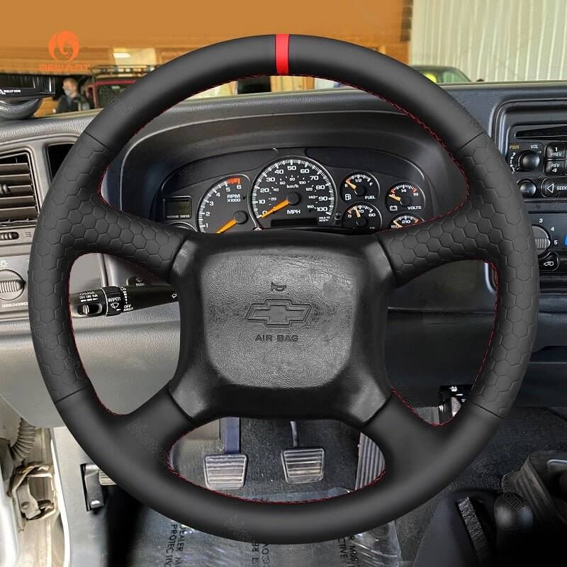 MEWANT Leather Suede Car Steering Wheel Cover for Chevrolet Silverado 1500 - Alcantara, Leather, Carbon Fiber, Easy Install, Non - Slip, Best Steering Wheel Cover
