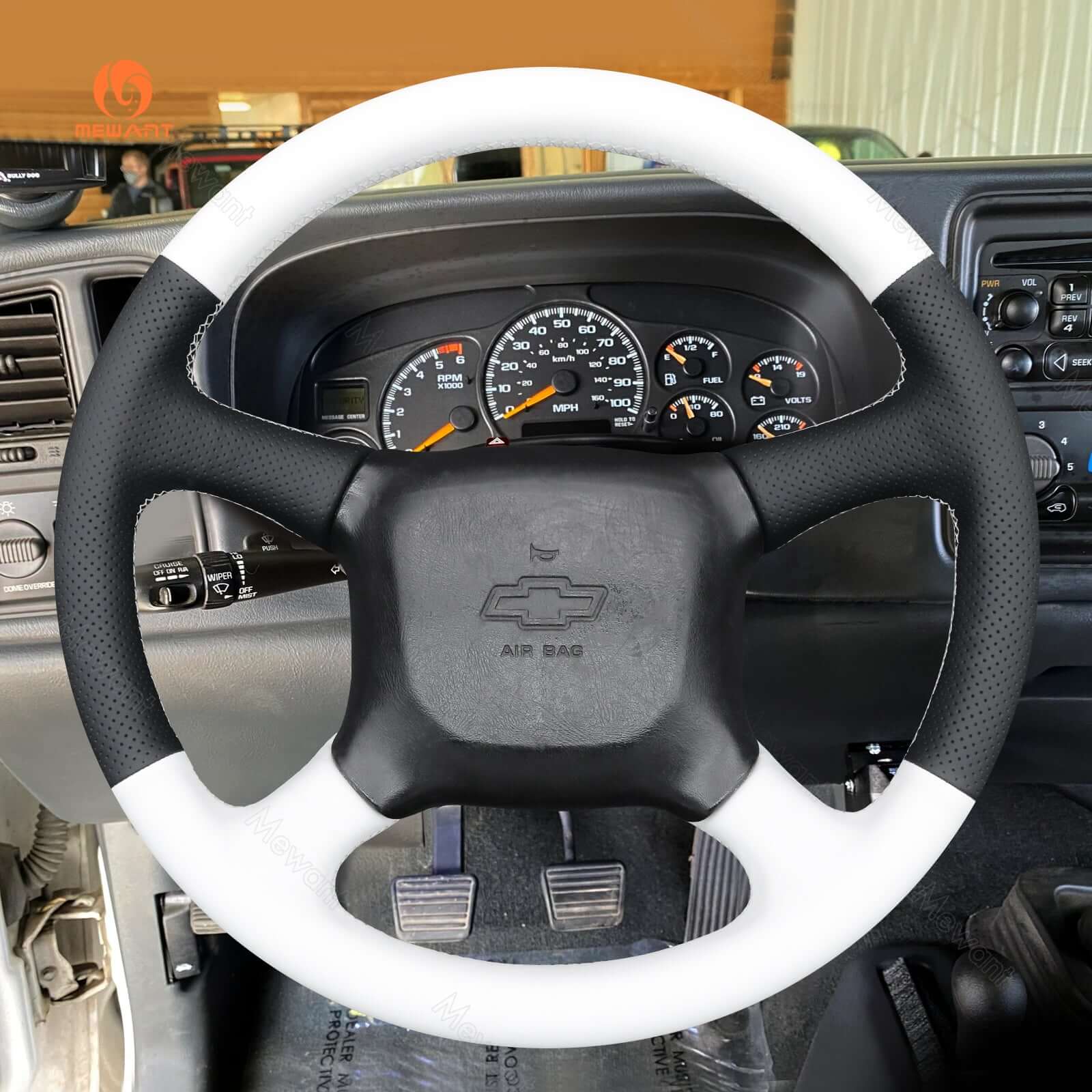 MEWANT Leather Suede Car Steering Wheel Cover for Chevrolet Silverado 1500 - Alcantara, Leather, Carbon Fiber, Easy Install, Non - Slip, Best Steering Wheel Cover