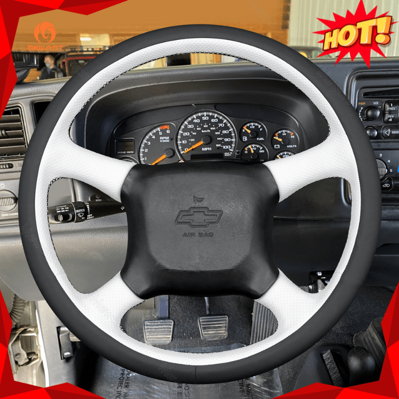 MEWANT Leather Suede Car Steering Wheel Cover for Chevrolet Silverado 1500 - Alcantara, Leather, Carbon Fiber, Easy Install, Non - Slip, Best Steering Wheel Cover