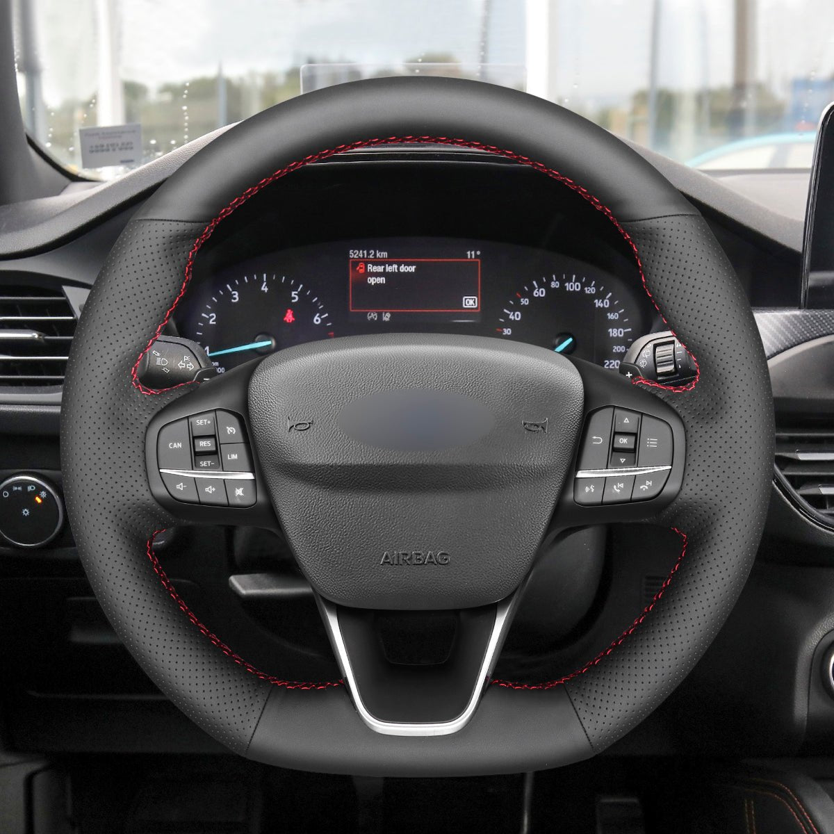 MEWANT Leather Suede Car Steering Wheel Cover for Ford Escape ST - Line/ Escape/ Ford Focus ST - Line/ Focus ST/ Kuga ST - Line/ Puma ST - Line/ Puma ST/ Fiesta ST - Line/ Fiesta ST - Alcantara, Leather, Carbon Fiber, Easy Install, Non - Slip, Best Steering Wheel Cover