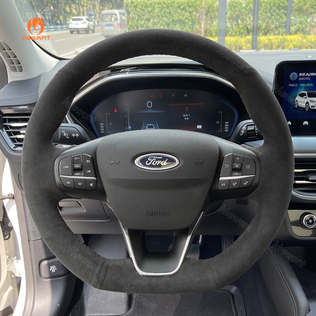 MEWANT Leather Suede Car Steering Wheel Cover for Ford Escape ST - Line/ Escape/ Ford Focus ST - Line/ Focus ST/ Kuga ST - Line/ Puma ST - Line/ Puma ST/ Fiesta ST - Line/ Fiesta ST - Alcantara, Leather, Carbon Fiber, Easy Install, Non - Slip, Best Steering Wheel Cover