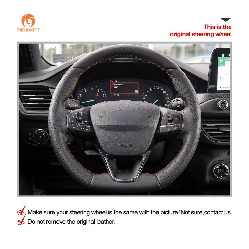MEWANT Leather Suede Car Steering Wheel Cover for Ford Escape ST - Line/ Escape/ Ford Focus ST - Line/ Focus ST/ Kuga ST - Line/ Puma ST - Line/ Puma ST/ Fiesta ST - Line/ Fiesta ST - Alcantara, Leather, Carbon Fiber, Easy Install, Non - Slip, Best Steering Wheel Cover