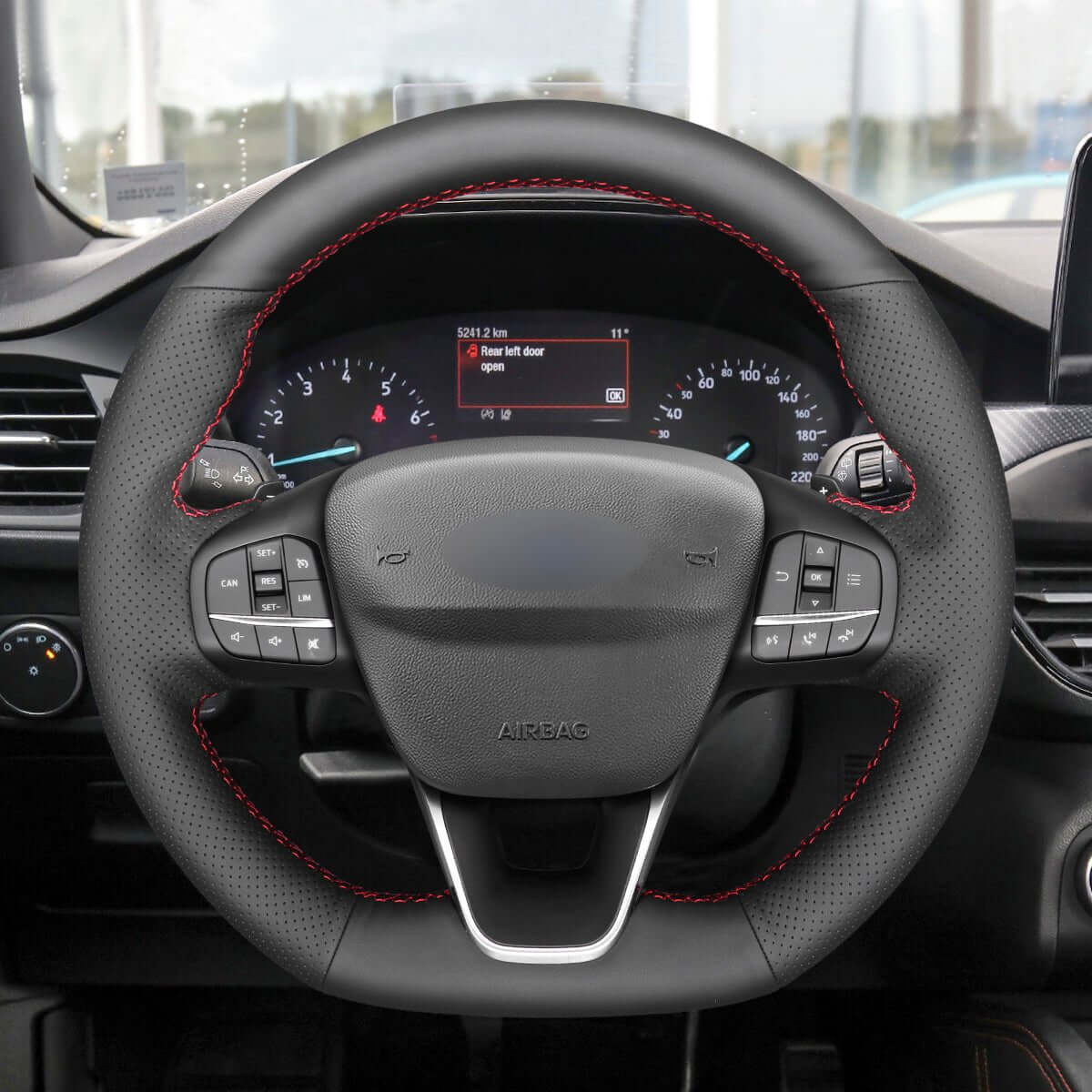 MEWANT Leather Suede Car Steering Wheel Cover for Ford Escape ST - Line/ Escape/ Ford Focus ST - Line/ Focus ST/ Kuga ST - Line/ Puma ST - Line/ Puma ST/ Fiesta ST - Line/ Fiesta ST - Alcantara, Leather, Carbon Fiber, Easy Install, Non - Slip, Best Steering Wheel Cover