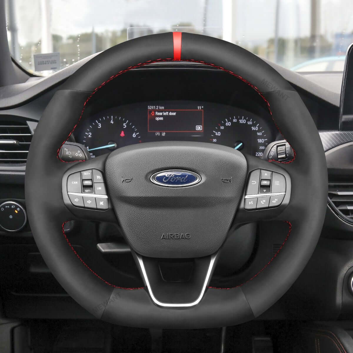 MEWANT Leather Suede Car Steering Wheel Cover for Ford Escape ST - Line/ Escape/ Ford Focus ST - Line/ Focus ST/ Kuga ST - Line/ Puma ST - Line/ Puma ST/ Fiesta ST - Line/ Fiesta ST - Alcantara, Leather, Carbon Fiber, Easy Install, Non - Slip, Best Steering Wheel Cover