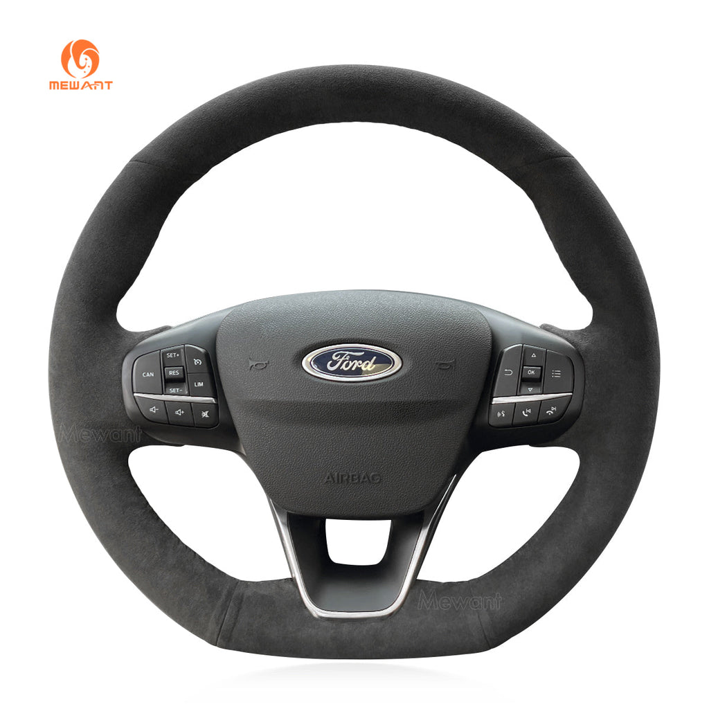 MEWANT Leather Suede Car Steering Wheel Cover for Ford Escape ST - Line/ Escape/ Ford Focus ST - Line/ Focus ST/ Kuga ST - Line/ Puma ST - Line/ Puma ST/ Fiesta ST - Line/ Fiesta ST - Alcantara, Leather, Carbon Fiber, Easy Install, Non - Slip, Best Steering Wheel Cover