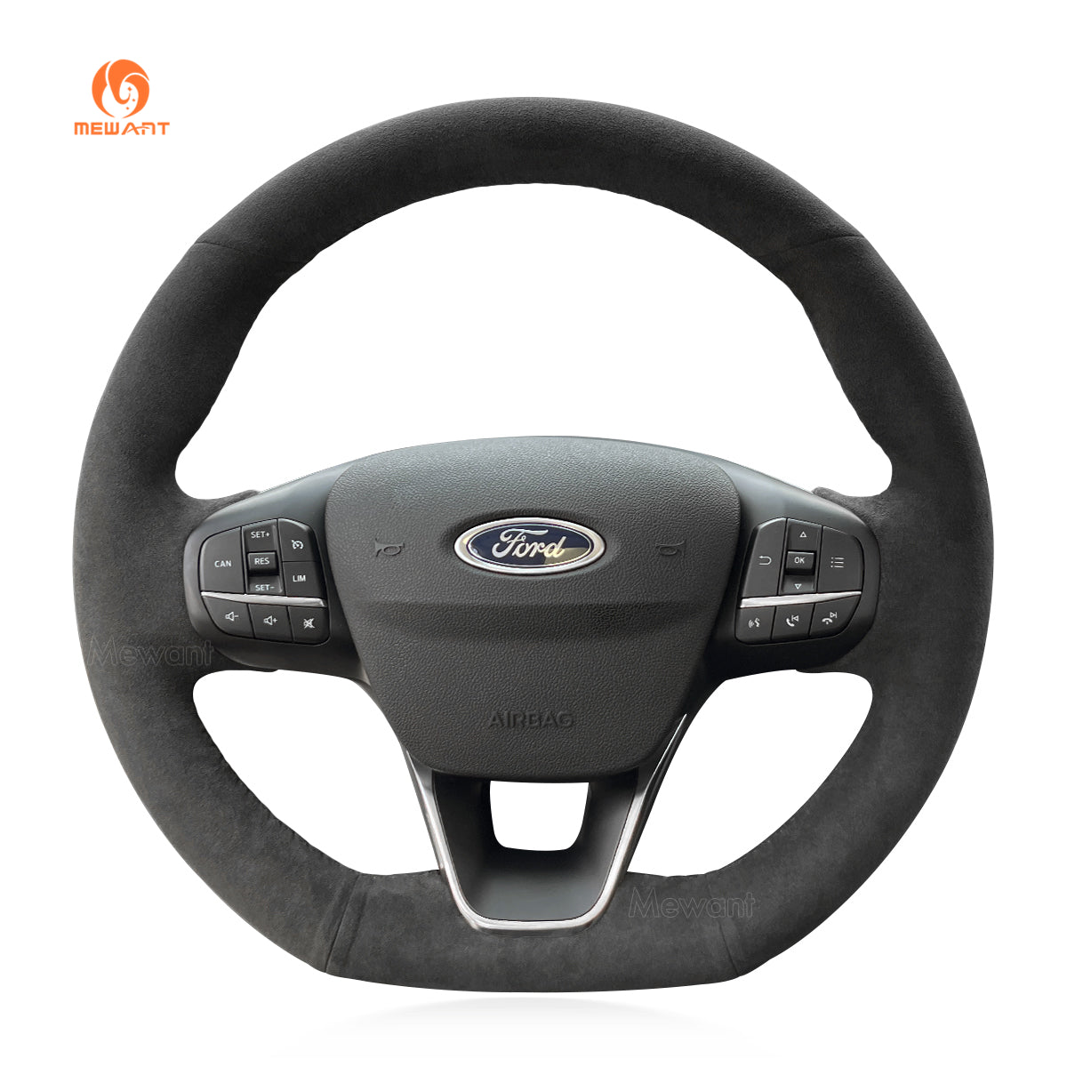 MEWANT Leather Suede Car Steering Wheel Cover for Ford Escape ST - Line/ Escape/ Ford Focus ST - Line/ Focus ST/ Kuga ST - Line/ Puma ST - Line/ Puma ST/ Fiesta ST - Line/ Fiesta ST - Alcantara, Leather, Carbon Fiber, Easy Install, Non - Slip, Best Steering Wheel Cover