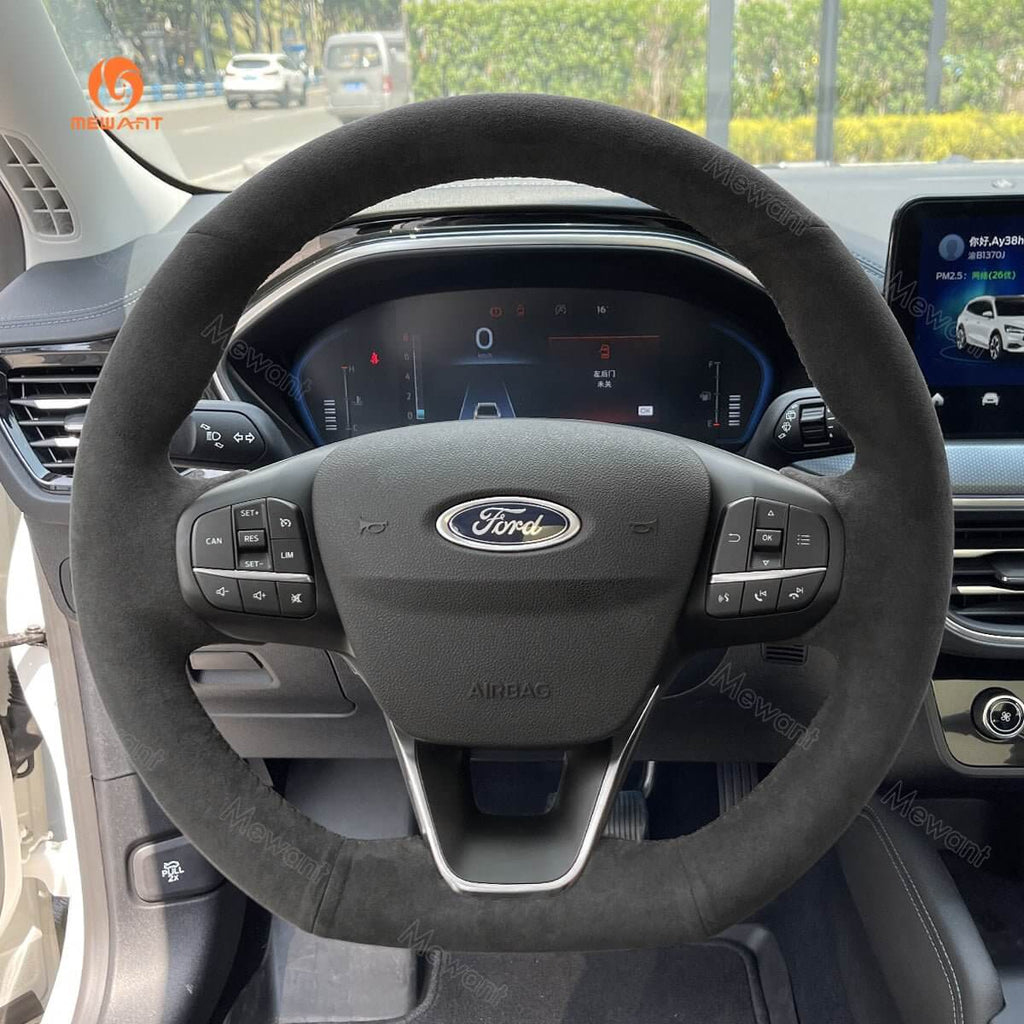 MEWANT Leather Suede Car Steering Wheel Cover for Ford Escape ST - Line/ Escape/ Ford Focus ST - Line/ Focus ST/ Kuga ST - Line/ Puma ST - Line/ Puma ST/ Fiesta ST - Line/ Fiesta ST - Alcantara, Leather, Carbon Fiber, Easy Install, Non - Slip, Best Steering Wheel Cover