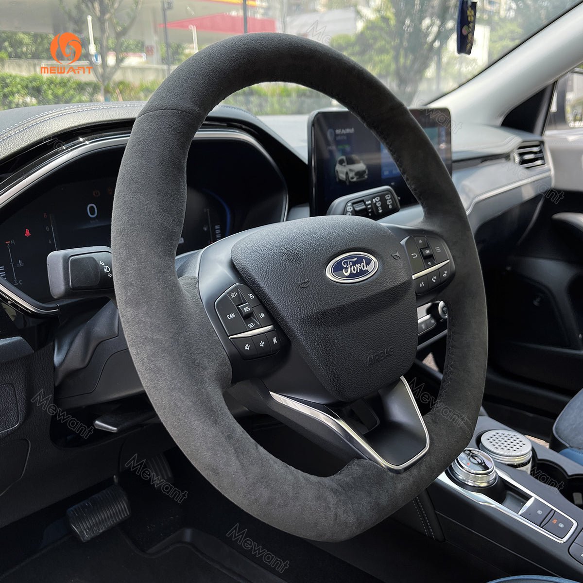 MEWANT Leather Suede Car Steering Wheel Cover for Ford Escape ST - Line/ Escape/ Ford Focus ST - Line/ Focus ST/ Kuga ST - Line/ Puma ST - Line/ Puma ST/ Fiesta ST - Line/ Fiesta ST - Alcantara, Leather, Carbon Fiber, Easy Install, Non - Slip, Best Steering Wheel Cover
