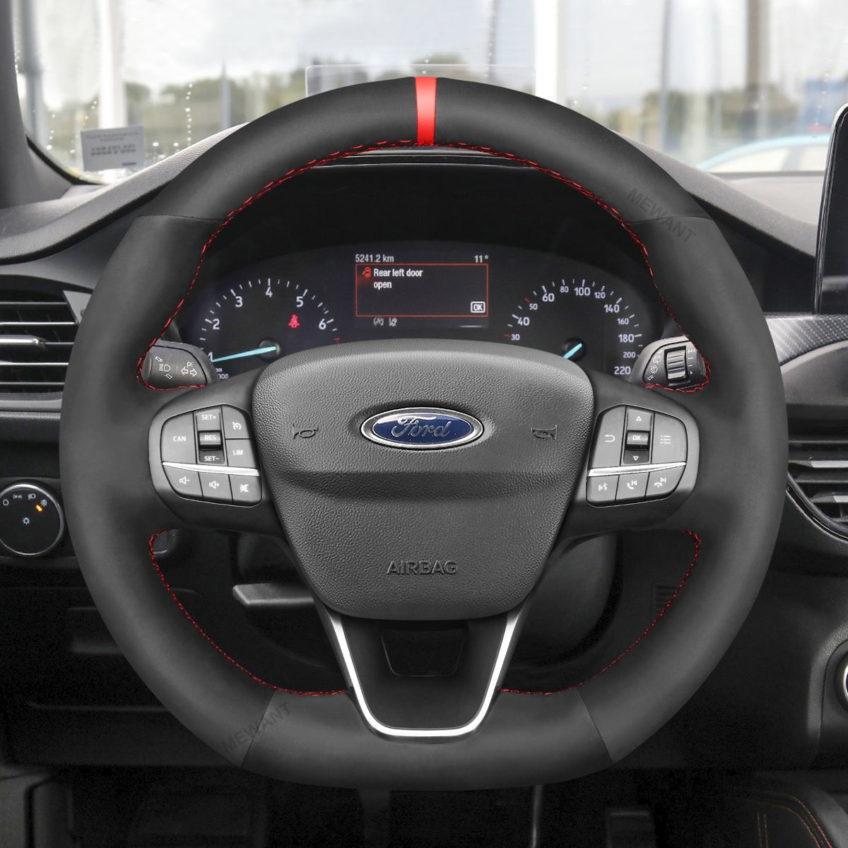 MEWANT Leather Suede Car Steering Wheel Cover for Ford Escape ST - Line/ Escape/ Ford Focus ST - Line/ Focus ST/ Kuga ST - Line/ Puma ST - Line/ Puma ST/ Fiesta ST - Line/ Fiesta ST - Alcantara, Leather, Carbon Fiber, Easy Install, Non - Slip, Best Steering Wheel Cover