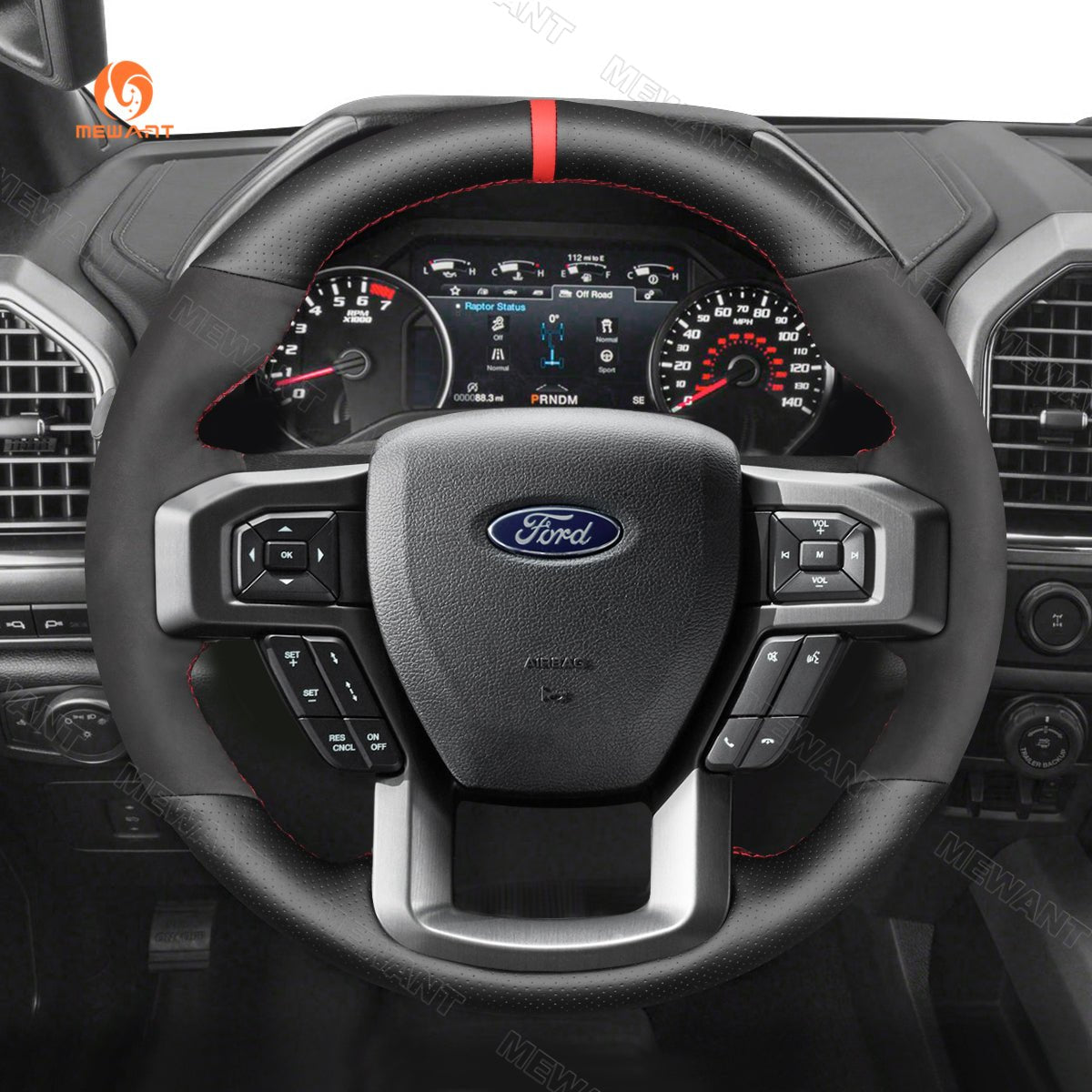 MEWANT Leather Suede Car Steering Wheel Cover for Ford F - 150 F150 Raptor - Alcantara, Leather, Carbon Fiber, Easy Install, Non - Slip, Best Steering Wheel Cover