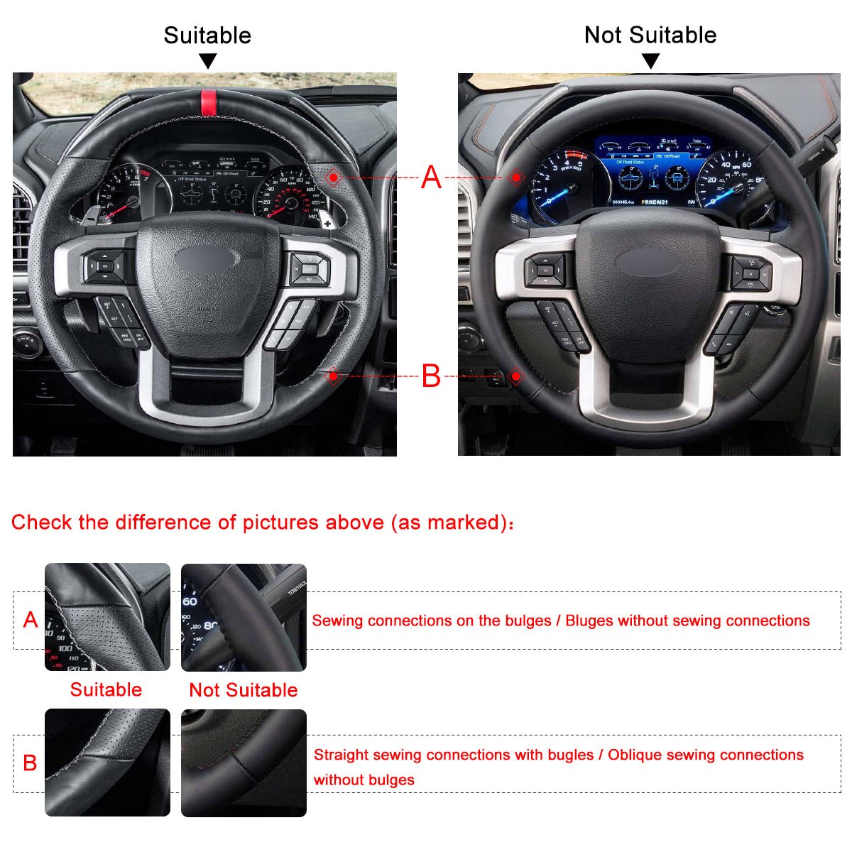 MEWANT Leather Suede Car Steering Wheel Cover for Ford F - 150 F150 Raptor - Alcantara, Leather, Carbon Fiber, Easy Install, Non - Slip, Best Steering Wheel Cover