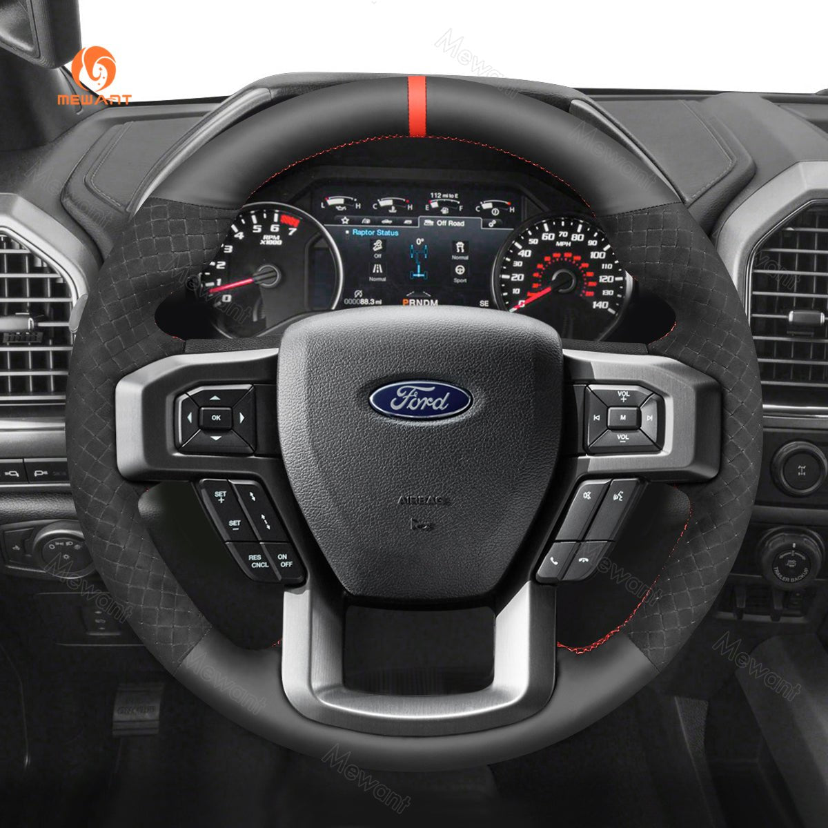 MEWANT Leather Suede Car Steering Wheel Cover for Ford F - 150 F150 Raptor - Alcantara, Leather, Carbon Fiber, Easy Install, Non - Slip, Best Steering Wheel Cover