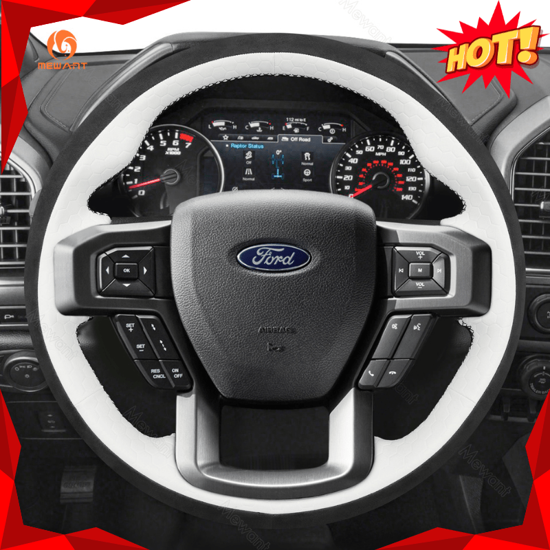 MEWANT Leather Suede Car Steering Wheel Cover for Ford F - 150 F150 Raptor - Alcantara, Leather, Carbon Fiber, Easy Install, Non - Slip, Best Steering Wheel Cover