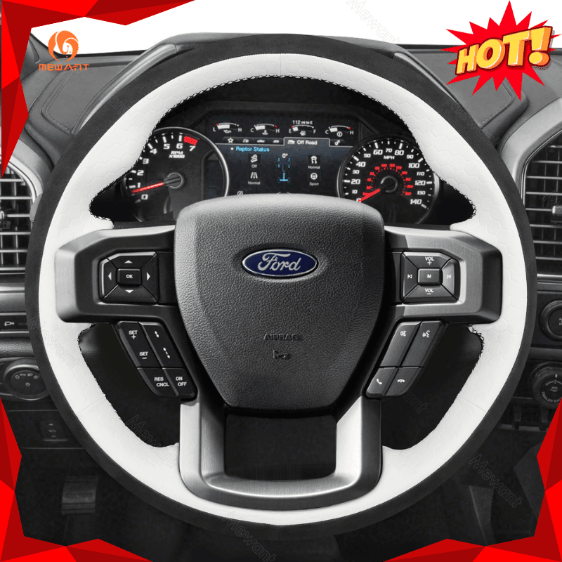 MEWANT Leather Suede Car Steering Wheel Cover for Ford F - 150 F150 Raptor - Alcantara, Leather, Carbon Fiber, Easy Install, Non - Slip, Best Steering Wheel Cover
