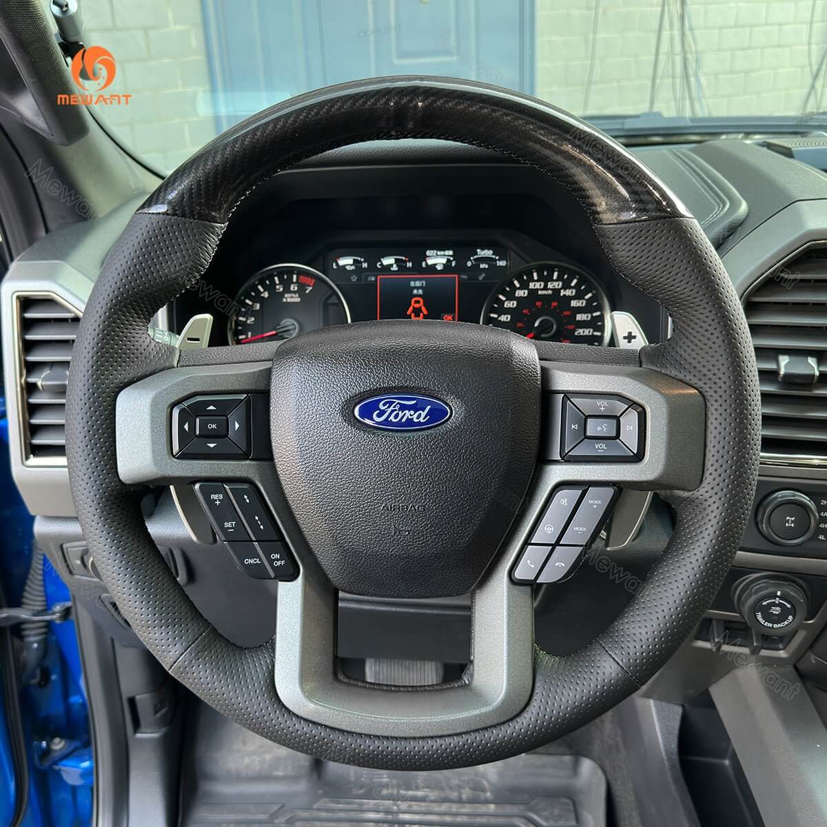 MEWANT Leather Suede Car Steering Wheel Cover for Ford F - 150 F150 Raptor - Alcantara, Leather, Carbon Fiber, Easy Install, Non - Slip, Best Steering Wheel Cover