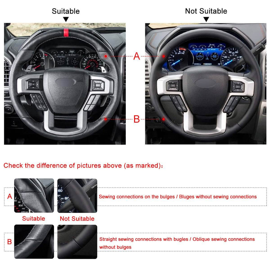 MEWANT Leather Suede Car Steering Wheel Cover for Ford F - 150 F150 Raptor - Alcantara, Leather, Carbon Fiber, Easy Install, Non - Slip, Best Steering Wheel Cover