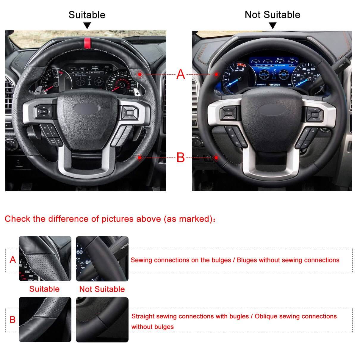 MEWANT Leather Suede Car Steering Wheel Cover for Ford F - 150 F150 Raptor - Alcantara, Leather, Carbon Fiber, Easy Install, Non - Slip, Best Steering Wheel Cover