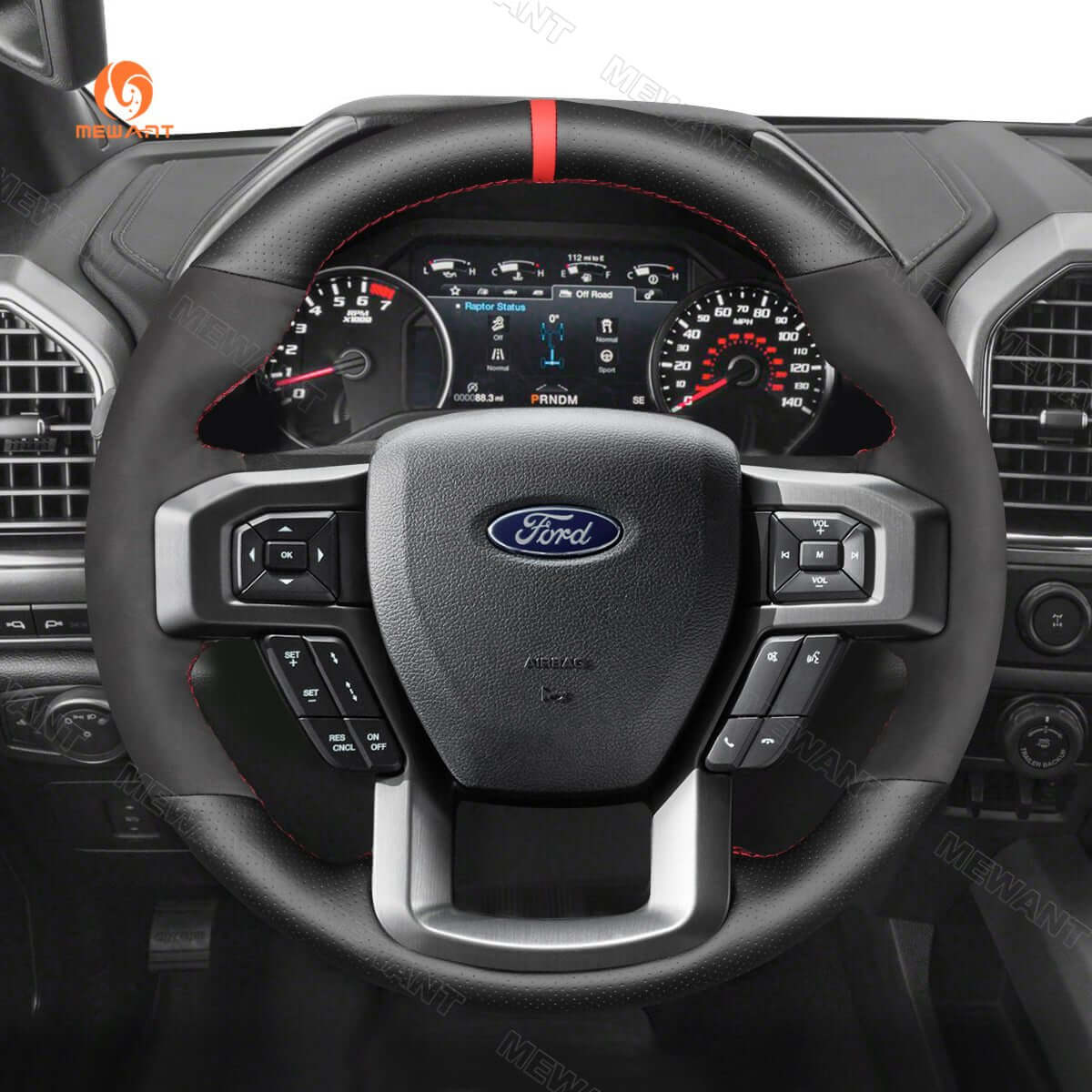 MEWANT Leather Suede Car Steering Wheel Cover for Ford F - 150 F150 Raptor - Alcantara, Leather, Carbon Fiber, Easy Install, Non - Slip, Best Steering Wheel Cover