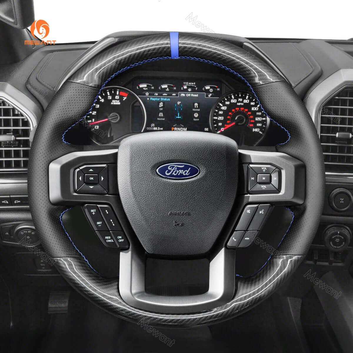 MEWANT Leather Suede Car Steering Wheel Cover for Ford F - 150 F150 Raptor - Alcantara, Leather, Carbon Fiber, Easy Install, Non - Slip, Best Steering Wheel Cover