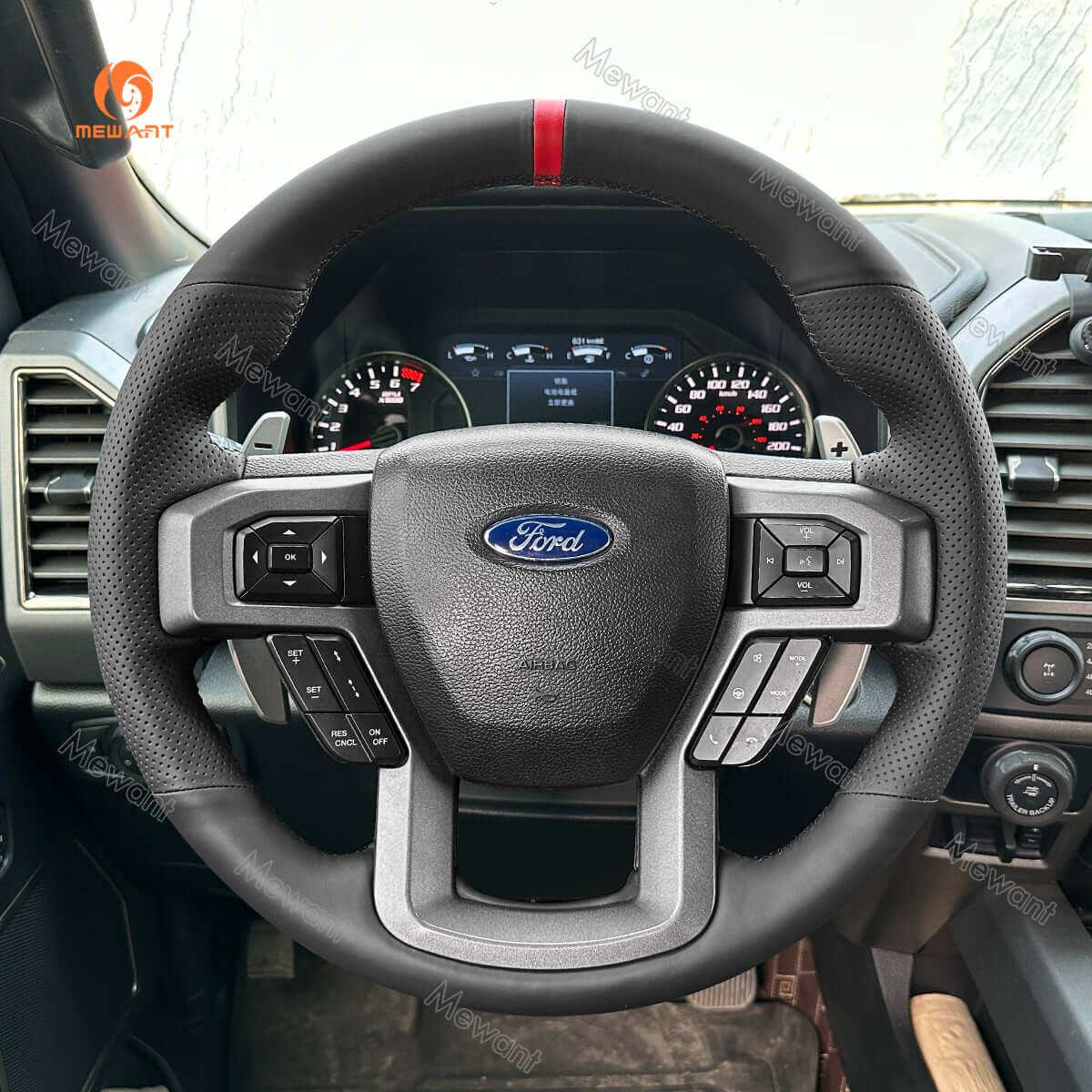 MEWANT Leather Suede Car Steering Wheel Cover for Ford F - 150 F150 Raptor - Alcantara, Leather, Carbon Fiber, Easy Install, Non - Slip, Best Steering Wheel Cover
