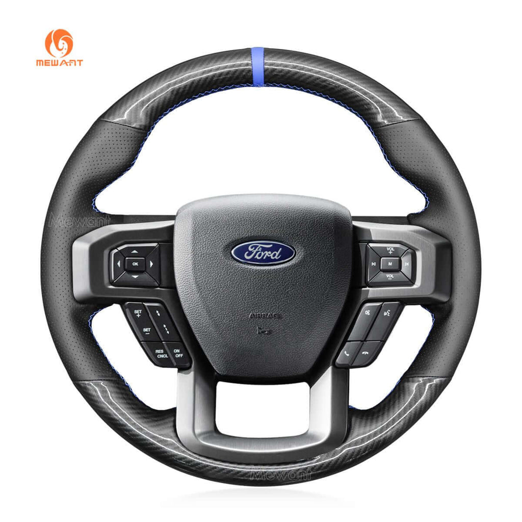 MEWANT Leather Suede Car Steering Wheel Cover for Ford F - 150 F150 Raptor - Alcantara, Leather, Carbon Fiber, Easy Install, Non - Slip, Best Steering Wheel Cover