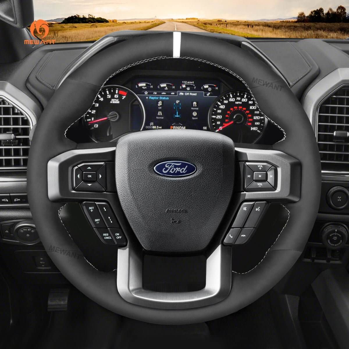 MEWANT Leather Suede Car Steering Wheel Cover for Ford F - 150 F150 Raptor - Alcantara, Leather, Carbon Fiber, Easy Install, Non - Slip, Best Steering Wheel Cover