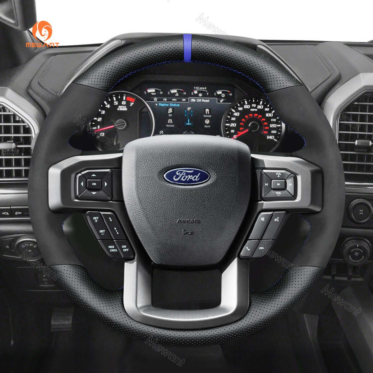 MEWANT Leather Suede Car Steering Wheel Cover for Ford F - 150 F150 Raptor - Alcantara, Leather, Carbon Fiber, Easy Install, Non - Slip, Best Steering Wheel Cover