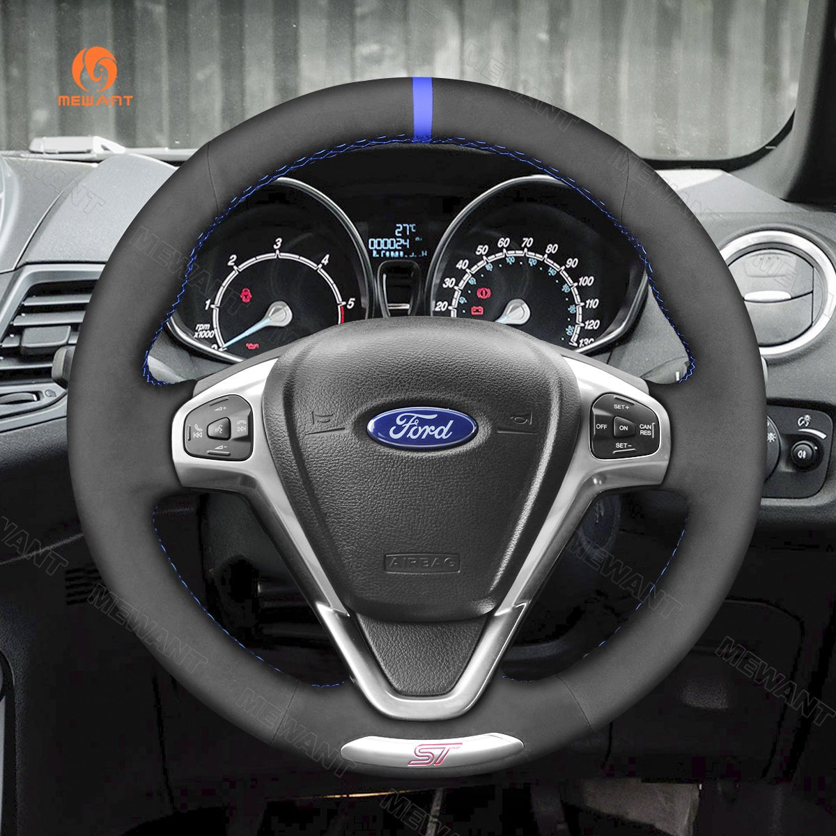 MEWANT Leather Suede Car Steering Wheel Cover for Ford Fiesta ST 2012 - 2017 - Mewant Cover