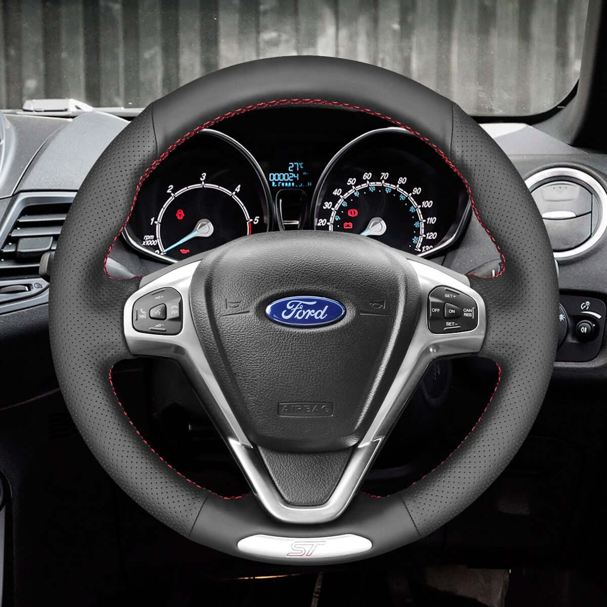MEWANT Leather Suede Car Steering Wheel Cover for Ford Fiesta ST 2012 - 2017 - Alcantara, Leather, Carbon Fiber, Easy Install, Non - Slip, Best Steering Wheel Cover