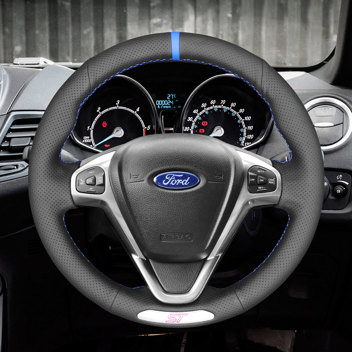 MEWANT Leather Suede Car Steering Wheel Cover for Ford Fiesta ST 2012 - 2017 - Alcantara, Leather, Carbon Fiber, Easy Install, Non - Slip, Best Steering Wheel Cover