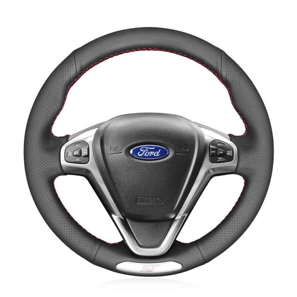 MEWANT Leather Suede Car Steering Wheel Cover for Ford Fiesta ST 2012 - 2017 - Alcantara, Leather, Carbon Fiber, Easy Install, Non - Slip, Best Steering Wheel Cover
