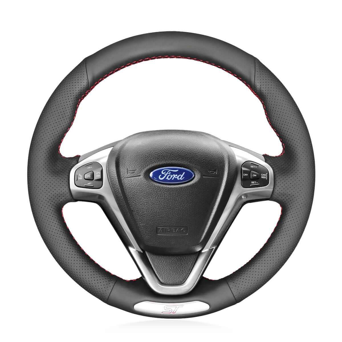 MEWANT Leather Suede Car Steering Wheel Cover for Ford Fiesta ST 2012 - 2017 - Alcantara, Leather, Carbon Fiber, Easy Install, Non - Slip, Best Steering Wheel Cover