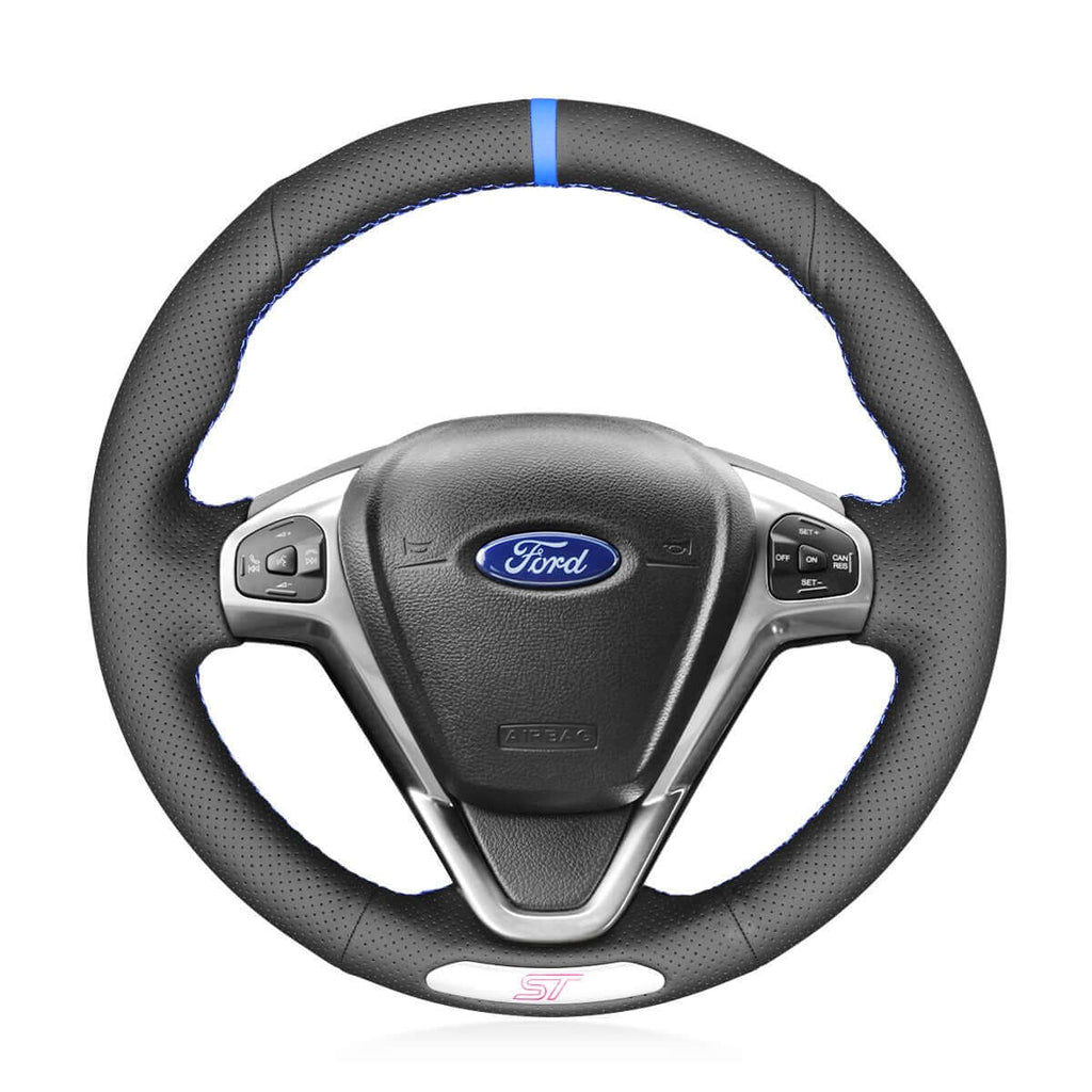 MEWANT Leather Suede Car Steering Wheel Cover for Ford Fiesta ST 2012 - 2017 - Alcantara, Leather, Carbon Fiber, Easy Install, Non - Slip, Best Steering Wheel Cover