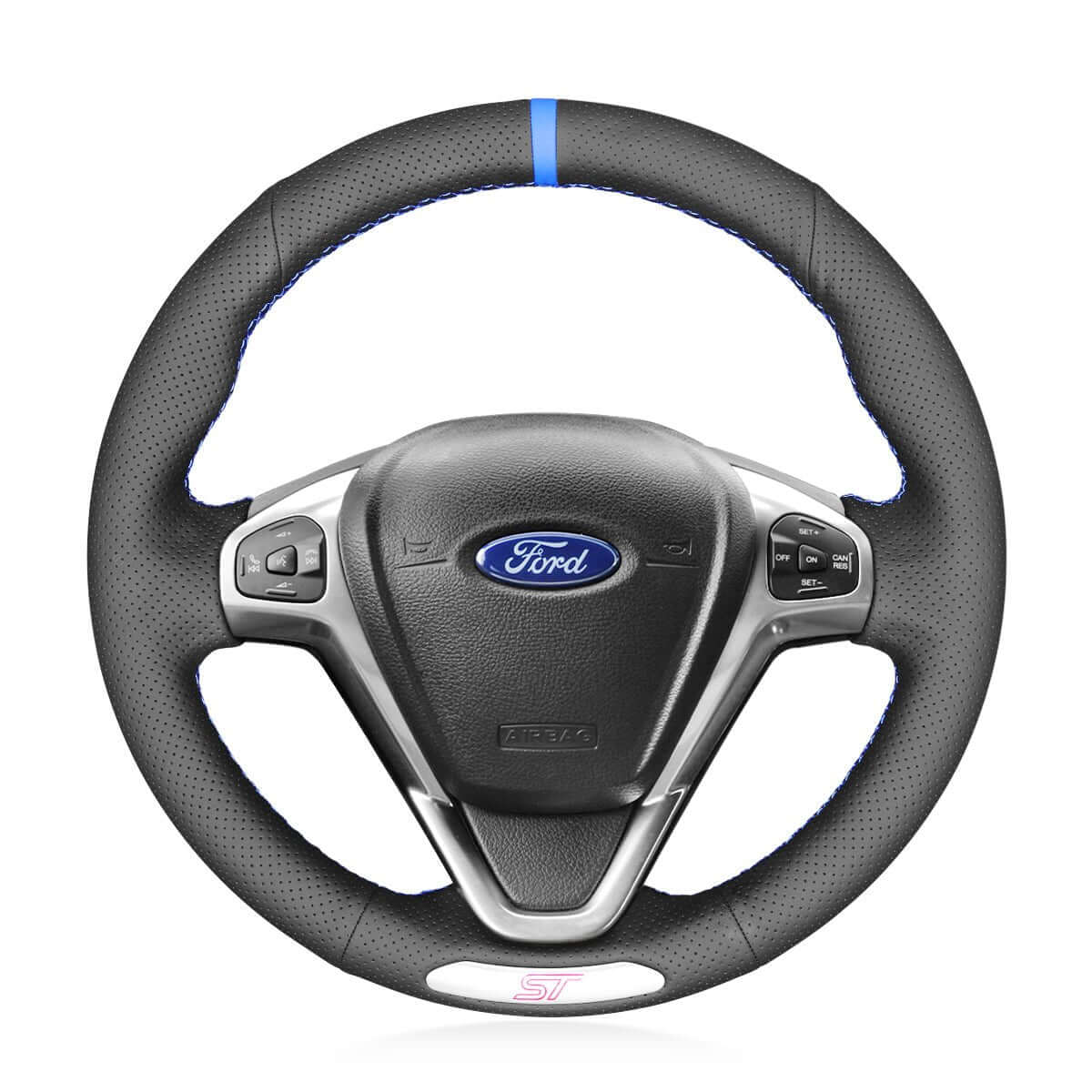 MEWANT Leather Suede Car Steering Wheel Cover for Ford Fiesta ST 2012 - 2017 - Alcantara, Leather, Carbon Fiber, Easy Install, Non - Slip, Best Steering Wheel Cover