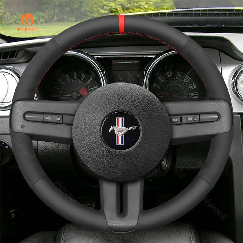 MEWANT Leather Suede Car Steering Wheel Cover for Ford Mustang 2005 - 2012 - Alcantara, Leather, Carbon Fiber, Easy Install, Non - Slip, Best Steering Wheel Cover