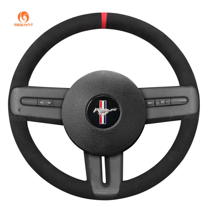 MEWANT Leather Suede Car Steering Wheel Cover for Ford Mustang 2005 - 2012 - Alcantara, Leather, Carbon Fiber, Easy Install, Non - Slip, Best Steering Wheel Cover